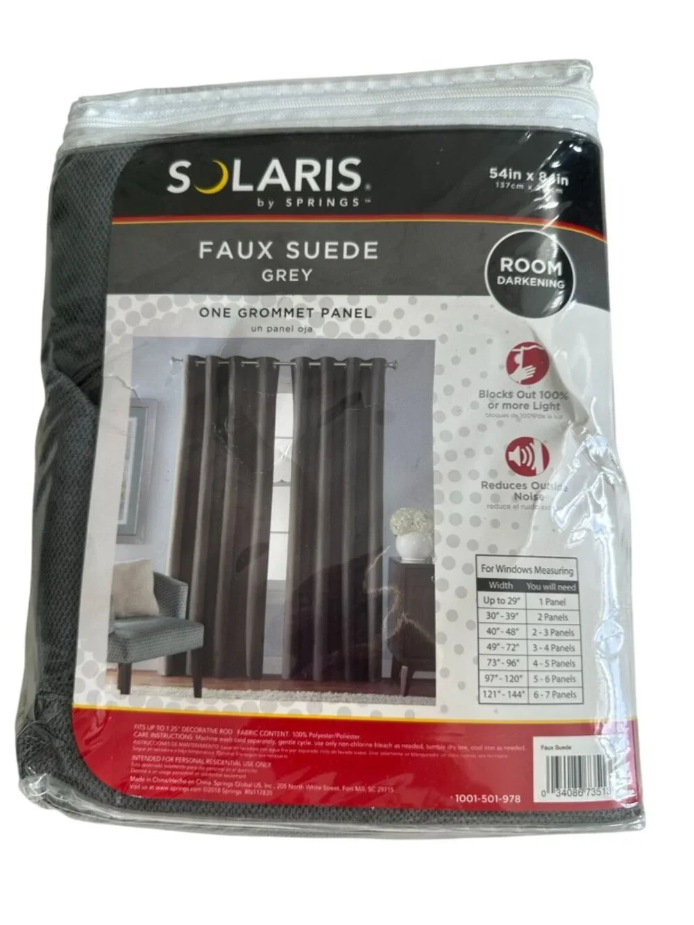 SOLARIS Dark Gray Faux Suede Room Darkening Panel Curtain NEW in package